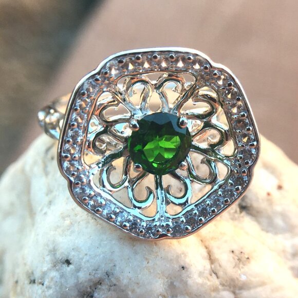 Chrome Diopside Nest Ring .925 Sterling Silver Natural Gemstones Concave - Picture 7 of 16